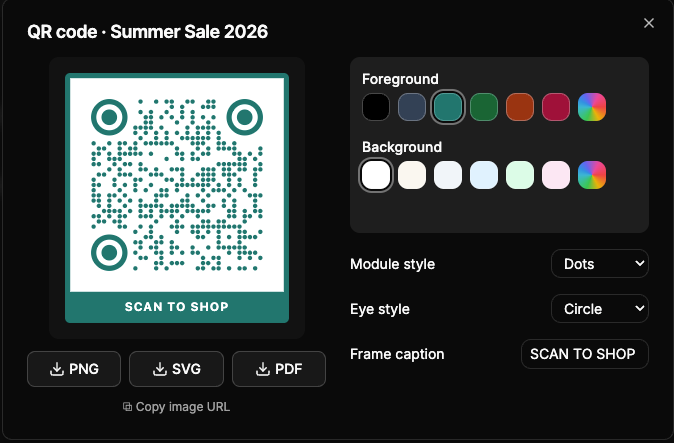 QR Studio with a branded code and the styling controls